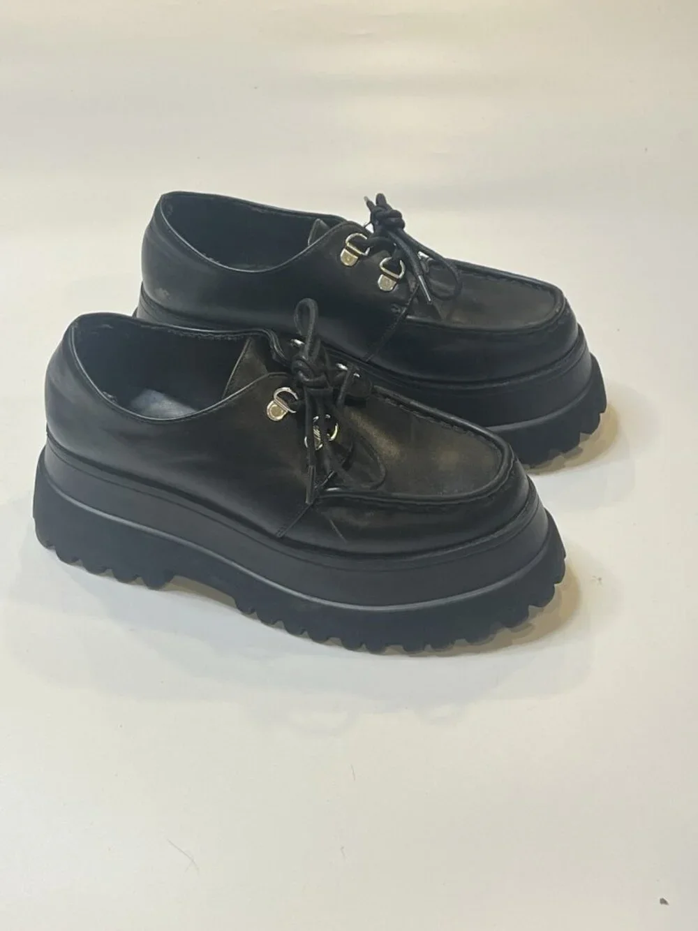ASOS Design Chunky Platform Oxford Shoes Black Lace Up Lug Sole Sz US 6 EU 37